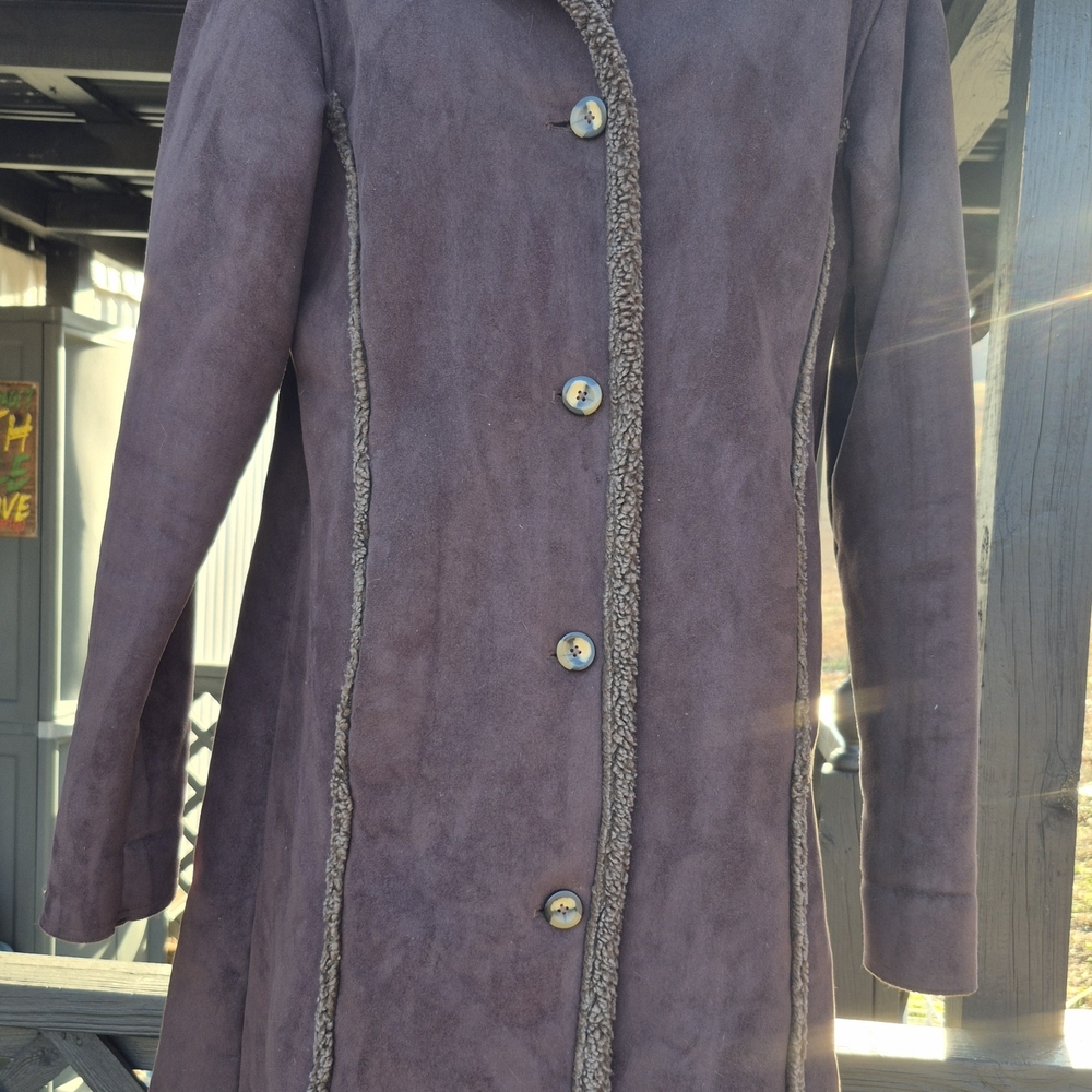 L.L. Bean Faux Suede Sherpa Lined Coat Women's Size Sm Brown Y2k Vintage